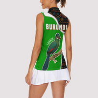 Burundi Turaco Women Sleeveless Polo Shirt with National Bird and Flag Pattern