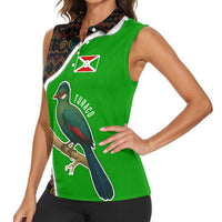 Burundi Turaco Women Sleeveless Polo Shirt with National Bird and Flag Pattern