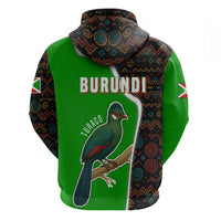 Burundi Turaco Zip Hoodie with National Bird and Flag Pattern