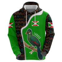 Burundi Turaco Zip Hoodie with National Bird and Flag Pattern