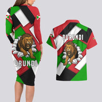Burundi - Roaring Lion Couples Matching Long Sleeve Bodycon Dress and Hawaiian Shirt with National Flag Colors
