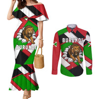 Burundi - Roaring Lion Couples Matching Mermaid Dress and Long Sleeve Button Shirt with National Flag Colors