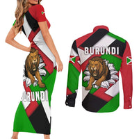 Burundi - Roaring Lion Couples Matching Short Sleeve Bodycon Dress and Long Sleeve Button Shirt with National Flag Colors