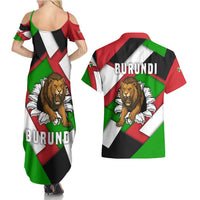 Burundi - Roaring Lion Couples Matching Summer Maxi Dress and Hawaiian Shirt with National Flag Colors