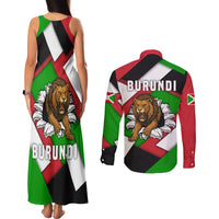 Burundi - Roaring Lion Couples Matching Tank Maxi Dress and Long Sleeve Button Shirt with National Flag Colors