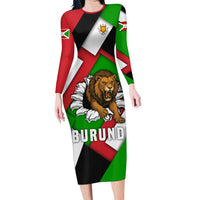 Burundi - Roaring Lion Family Matching Long Sleeve Bodycon Dress and Hawaiian Shirt with National Flag Colors