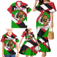 Burundi - Roaring Lion Family Matching Mermaid Dress and Hawaiian Shirt with National Flag Colors