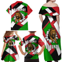 Burundi - Roaring Lion Family Matching Off Shoulder Maxi Dress and Hawaiian Shirt with National Flag Colors
