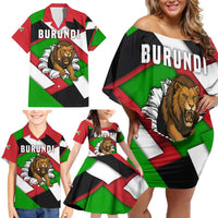 Burundi - Roaring Lion Family Matching Off Shoulder Short Dress and Hawaiian Shirt with National Flag Colors