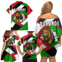 Burundi - Roaring Lion Family Matching Off Shoulder Short Dress and Hawaiian Shirt with National Flag Colors