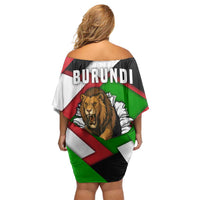 Burundi - Roaring Lion Off Shoulder Short Dress with National Flag Colors