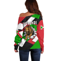 Burundi - Roaring Lion Off Shoulder Sweater with National Flag Colors