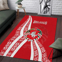 Belarus Area Rug with National Emblem and Traditional Pattern Red