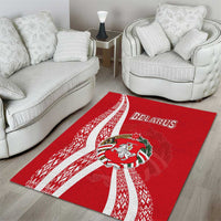 Belarus Area Rug with National Emblem and Traditional Pattern Red
