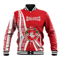 Belarus Baseball Jacket with National Emblem and Traditional Pattern Red