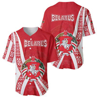 Belarus Baseball Jersey with National Emblem and Traditional Pattern Red
