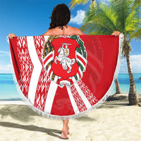 Belarus Beach Blanket with National Emblem and Traditional Pattern Red
