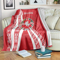 Belarus Blanket with National Emblem and Traditional Pattern Red