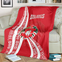 Belarus Blanket with National Emblem and Traditional Pattern Red