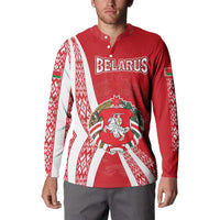 Belarus Button Sweatshirt with National Emblem and Traditional Pattern Red