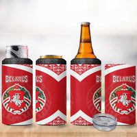 Belarus 4 in 1 Can Cooler Tumbler with National Emblem and Traditional Pattern Red