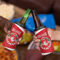 Belarus 4 in 1 Can Cooler Tumbler with National Emblem and Traditional Pattern Red