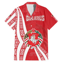 Belarus Family Matching Mermaid Dress and Hawaiian Shirt with National Emblem and Traditional Pattern Red