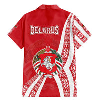 Belarus Family Matching Mermaid Dress and Hawaiian Shirt with National Emblem and Traditional Pattern Red