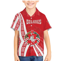Belarus Family Matching Mermaid Dress and Hawaiian Shirt with National Emblem and Traditional Pattern Red