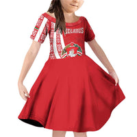 Belarus Family Matching Off Shoulder Short Dress and Hawaiian Shirt with National Emblem and Traditional Pattern Red