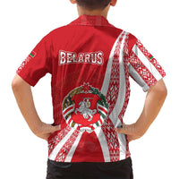 Belarus Family Matching Summer Maxi Dress and Hawaiian Shirt with National Emblem and Traditional Pattern Red