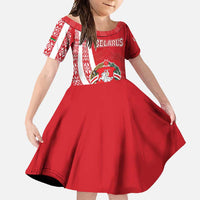 Belarus Family Matching Summer Maxi Dress and Hawaiian Shirt with National Emblem and Traditional Pattern Red