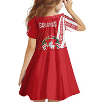 Belarus Family Matching Summer Maxi Dress and Hawaiian Shirt with National Emblem and Traditional Pattern Red
