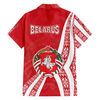 Belarus Family Matching Summer Maxi Dress and Hawaiian Shirt with National Emblem and Traditional Pattern Red