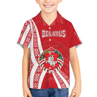 Belarus Family Matching Summer Maxi Dress and Hawaiian Shirt with National Emblem and Traditional Pattern Red