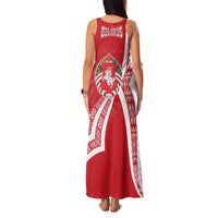 Belarus Family Matching Tank Maxi Dress and Hawaiian Shirt with National Emblem and Traditional Pattern Red