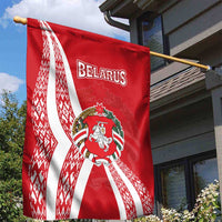 Belarus Garden Flag with National Emblem and Traditional Pattern Red