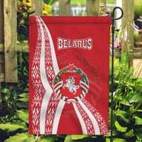 Belarus Garden Flag with National Emblem and Traditional Pattern Red