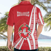 Belarus Hawaiian Shirt with National Emblem and Traditional Pattern Red