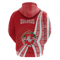 Belarus Hoodie with National Emblem and Traditional Pattern Red