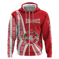 Belarus Hoodie with National Emblem and Traditional Pattern Red