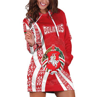 Belarus Hoodie Dress with National Emblem and Traditional Pattern Red