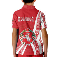 Belarus Kid Polo Shirt with National Emblem and Traditional Pattern Red