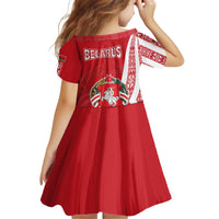 Belarus Kid Short Sleeve Dress with National Emblem and Traditional Pattern Red
