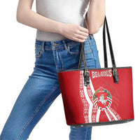 Belarus Leather Tote Bag with National Emblem and Traditional Pattern Red