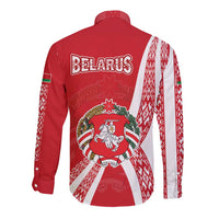 Belarus Long Sleeve Button Shirt with National Emblem and Traditional Pattern Red