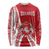 Belarus Long Sleeve Shirt with National Emblem and Traditional Pattern Red