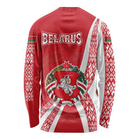 Belarus Long Sleeve Shirt with National Emblem and Traditional Pattern Red