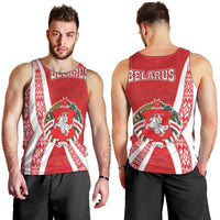 Belarus Men Tank Top with National Emblem and Traditional Pattern Red