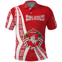 Belarus Polo Shirt with National Emblem and Traditional Pattern Red